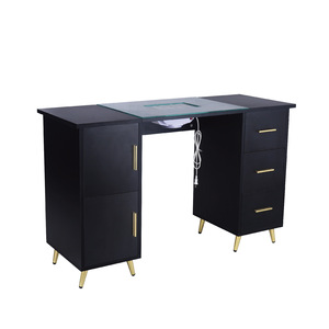 Mesa de Manicura Negra de Diseño Minimalista con Superficie de Vidrio y Colector de Polvo, Estación Profesional para Uñas - Product Image 1