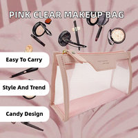 Pochette de maquillage transparente légère et portable en PVC et nylon, grande capacité, personnalisable, couleur tendance, faible MOQ, haute qualité