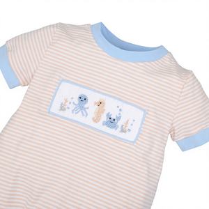 Romper de Burbujas para Bebé con Diseño de Criaturas Marinas, Hecho a Mano con Bordado Personalizado, Spandex/Algodón, Verano-BB3009 OEKO-TEX - Product Image 1