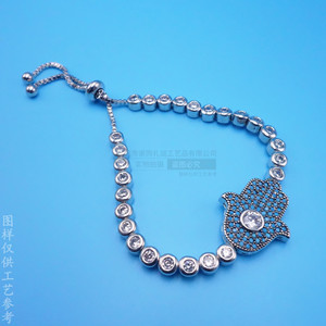 Pulsera Fatima con baño de oro blanco y circonitas engastadas, joyería para mujer, regalo, pulsera de cadena de moda. - Product Image 1