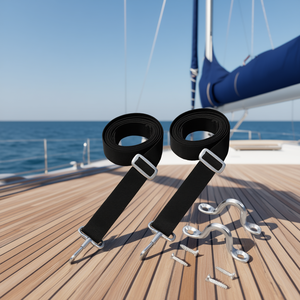 Sangles de fixation pour bimini top (2 pièces) en tissu noir avec quincaillerie en acier inoxydable pour bateaux et applications marines – Remplacement et réparation - Product Image 2