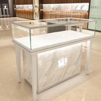 Vitrine de magasin de bijoux en bois contreplaqué sur pied, mobile, design personnalisé, avec comptoir de présentation en verre