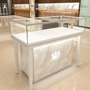 Mostrador de Joyería de Diseño Personalizado, Móvil, de Madera Contrachapada, con Vitrina de Vidrio para Exhibición en Tiendas de Joyería - Product Image 2