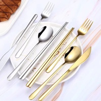 FANGYUAN corée populaire miroir or noir 18/10 acier inoxydable coréen fourchette cuillère couteau couverts ensemble couverts