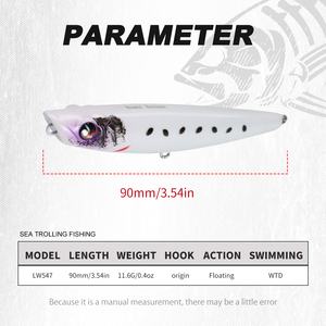 เหยื่อปลอมแบบดินสอขนาด 90 มม. น้ำหนัก 11.6 กรัม สำหรับตกปลาผิวน้ำ แบบลอยน้ำ แอคชั่น WTD เหมาะสำหรับปลาทะเล ปลาไพค์ ปลาบาส - Product Image 2