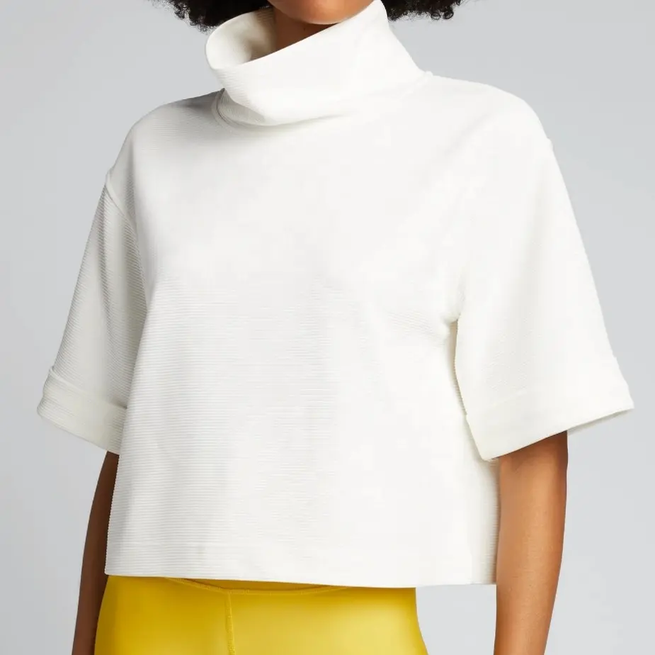 Top corto de algodón de alta calidad para mujer, camisetas personalizadas, camisetas recortadas para mujer, camiseta blanca con cuello falso