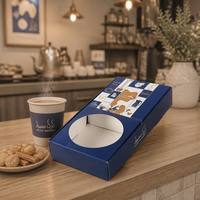 Caja de Papel Azul Rey Personalizada con Ventana Redonda para Tazas de Té, Pasteles y Alimentos, con Logotipo en Lámina Dorada