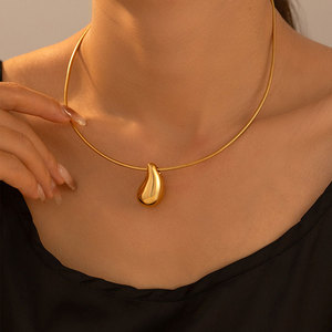 Collier ras du cou en acier inoxydable 316L plaqué or 14k 18k en forme de goutte d'eau pour femmes - Product Image 3