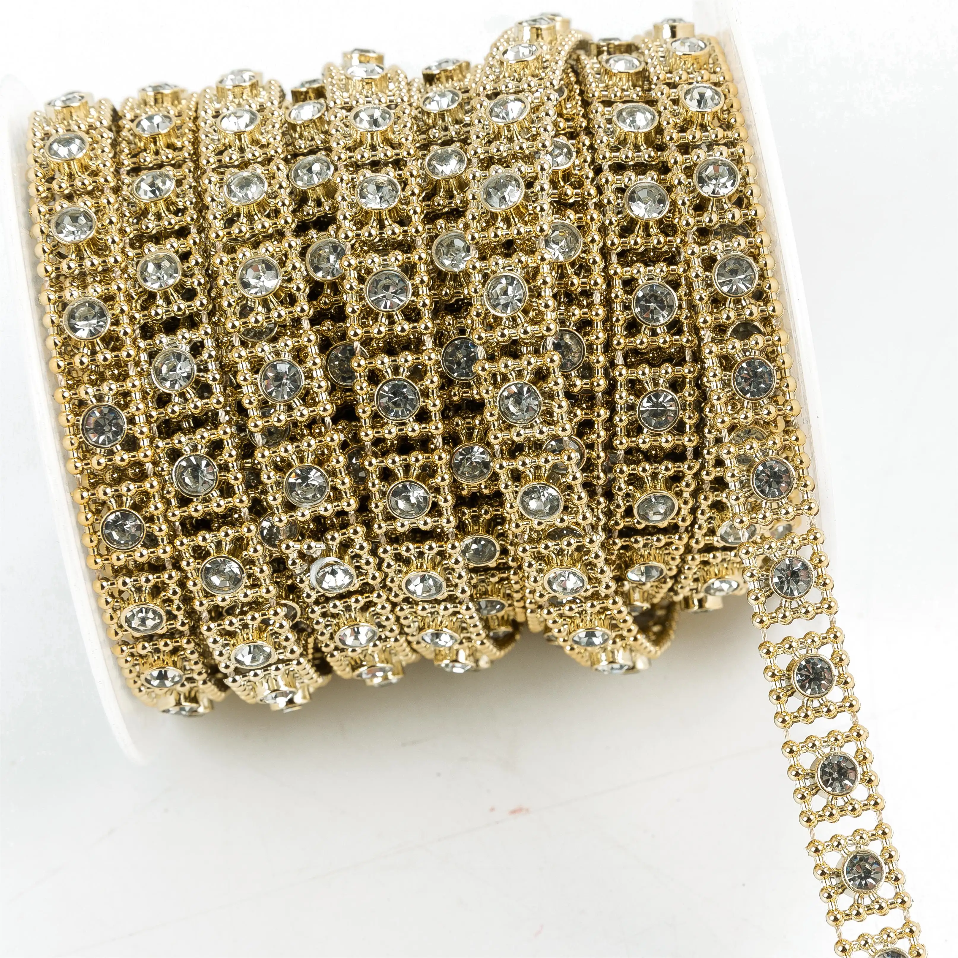 Cadena elegante de diamantes de imitación con forma cuadrada para vestido, elegante, 10 yardas por rollo, venta al por mayor