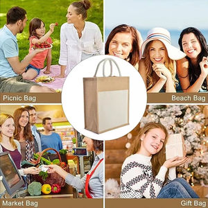 Personnalisé plusieurs styles vierge <span class=keywords><strong>Jute</strong></span> plage voyage sac d'épicerie réutilisable poignée stratifiée toile de <span class=keywords><strong>jute</strong></span> sacs fourre-tout avec poche extérieure en toile - Product Image 6