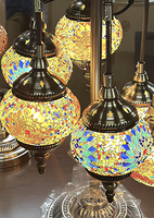 Lampe sur pied LED à 6 têtes de style turc, mosaïque artisanale, lumière blanc chaud, base E14, finition bronze, lampe de lecture pour chambre à coucher