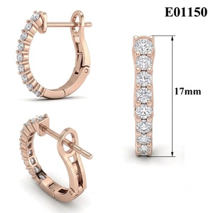 Wholesale 18K Rose Gold Natural Diamond Huggie <b>Hoop</b> <b>Earrings</b> Oval Pave Small <b>Hoops</b> <b>Hinge</b> Clasp for Women MOQ 1pc - Product Image 6