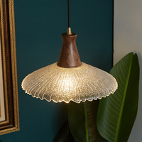 Lampe suspendue en verre et bois de noyer de style japonais vintage, Wabi-Sabi, LED, pour salle à manger, café, îlot de cuisine, bar