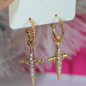 Orecchini a croce dorati da donna, pendenti a cerchio religiosi con strass e cristalli incastonati, gioielli in lega - Product Image 4