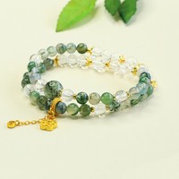 Bracelet double cercle en agate mousse naturelle Aiyu, perles de quartz clair, vente en gros, e-commerce en direct S5072506