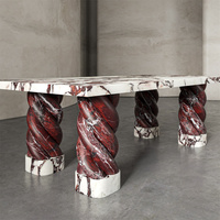 Table de salle à manger de luxe en marbre avec base Rosso Levanto, ensemble de 6 chaises, table en marbre