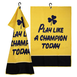 Serviette de golf au design unique, jaune vif, en microfibre gaufrée, serviette de golf personnalisée avec crochet métallique - Product Image 1