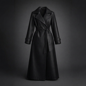 <b>black</b> Genuine Sheep <b>Leather</b> Waterproof Breathable Anti-Wrinkle Quick Dry Eco-Friendly Formal <b>Trench</b> <b>Coat</b> - Product Image 1