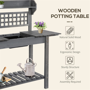 Banc de travail en bois d'extérieur avec évier, étagère de rangement et organisateur d'outils de jardin pour le jardinage et la plantation - Product Image 3