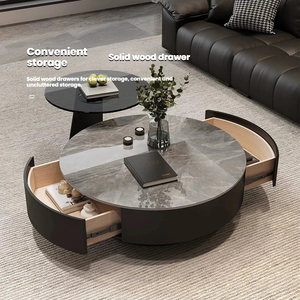 Tavolino da <span class=keywords><strong>Caffè</strong></span> Rotondo <span class=keywords><strong>in</strong></span> Marmo di Lusso Italiano con Vano Portaoggetti, Tavolino Laterale Nero per Arredamento Moderno da Soggiorno - Product Image 3