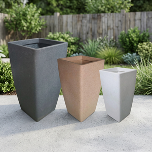 Pots à fleurs carrés modernes en plastique pour extérieur, jardinières au design minimaliste gris, beige, blanc - Product Image 2
