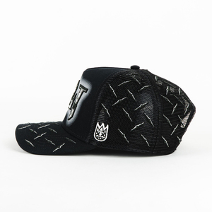 Gorra Deportiva Formal Vintage Negra con Malla y Estampado Inflado, Ajustable, de 5 Paneles, con Pedrería, para Unisex, Venta al Por Mayor - Product Image 5