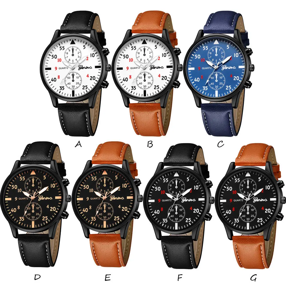 Classic Geneva Silver Men Watch Minimalist Crystal Glass Leather Analog Quartz Wrist Watch Bracelet Man Gift Clock Cheap Watch