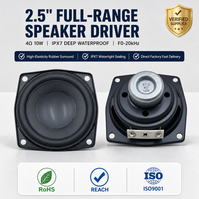2.5-inch Square Full Range Speaker4Ohm10W Front Arc Rubber Surround Neodymium Dual Internal Magnet Driver for Bluetooth Portable