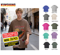 T-shirt en coton épais 280g pour homme, avec logo personnalisé, délavé à l'acide, style vintage, coupe oversize, streetwear vierge, vente en gros, impression graphique personnalisée