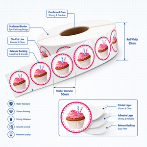 Rouleau d'autocollants personnalisés pour boulangerie, autocollant à bord festonné, étiquette rose, autocollant pour cupcake, autocollant de cuisine, étiquette de pâtisserie - Product Image 3
