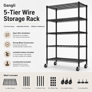 5-Wire Shelving Metal ShelvesAdjustable <strong>Standing</strong> Storage <strong>Shelf</strong> <strong>Units</strong> for Laundry Bathroom Kitchen Pantry Closet - Product Image 1
