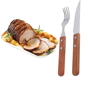 Thép không gỉ bít tết dao và Ngã Ba thiết lập, gỗ xử lý dao nĩa thiết lập dao kéo cho cắm trại dã ngoại BBQ - Product Image 1