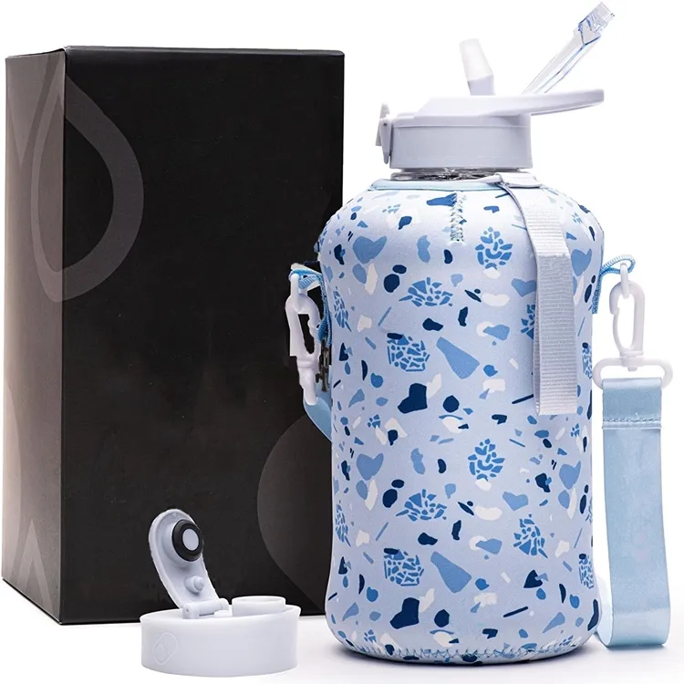 Botella de agua deportiva con funda Motivacional Botella de agua Funda Botella de agua de 2 litros 2.2L Medio galón Camping Gimnasio Metal CLÁSICO