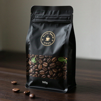 Sachet de café à fond plat GRS à 8 soudures latérales, pochette stand-up refermable, impression héliogravure, 250 g/m², 500 g/m², 1 kg, recyclable, moderne