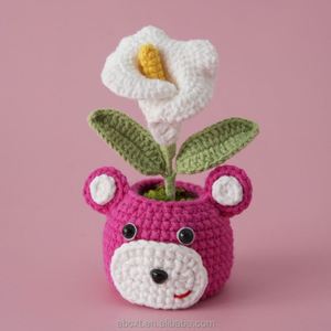 Maceta de Flores Tejida a Mano con Diseño de Girasol y Animales de Dibujos Animados, Venta al Por Mayor - Product Image 4