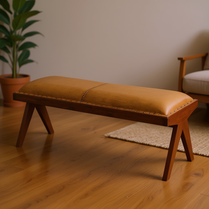 เก้าอี้ยาวหนังแท้สีแทนสไตล์โมเดิร์นกลางศตวรรษจากชาด เฟอร์นิเจอร์ห้องนั่งเล่น ทนทาน เหมาะสำหรับใช้ในบ้าน - Product Image 2