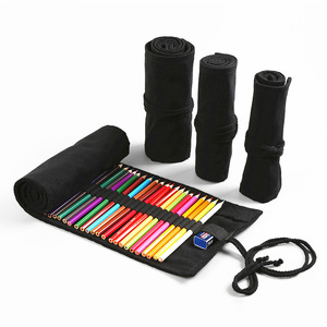Trousse à crayons enroulable en toile de couleur unie simple pour étudiants, avec trous pour rangement d'outils - Product Image 4
