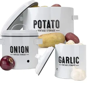 Metal Lids Home Kitchen Srotage Potato Onion Garlic Storage Bins Organizer