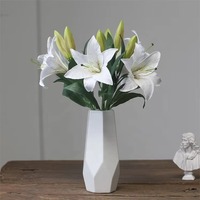 Lys artificiels en gros à 2 têtes, toucher réaliste, blancs et roses, pour décoration de maison, fête, mariage, centre de table