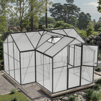 Serre de jardin en forme de T avec mur en verre et structure en aluminium Fenêtres auto-ajustables et porte pour chien Durable
