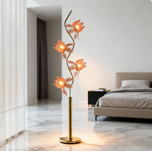 โคมไฟตั้งพื้น LED รูปดอกบัวทันสมัย ลดราคาพิเศษ ขั้วหลอด E26 สีชมพู โครงเหล็ก โคมแก้วรูปดอกไม้ สำหรับห้องนั่งเล่น ห้องนอน ตกแต่งบ้านสไตล์สวยงาม - Product Image 2