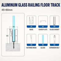 Rail de sol en alliage d'aluminium en forme de U, monté en surface, pour balustrade en verre sans cadre pour balcon et escalier