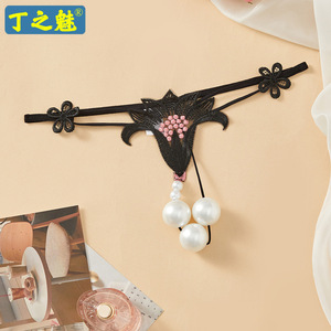 Ding Zhi Mei Sexy Black Lace <b>Thong</b> With <b>Pearl</b> Beads For Women Intimates Accessories - Product Image 1