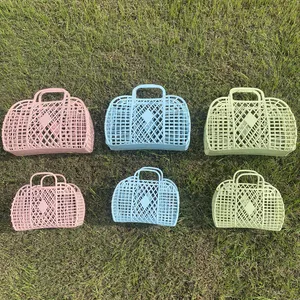 Summer New INS Super Fire Jelly Basket Bags Soft PE Plastic Strong Retro Jelly Bag Cheap Price Clutch Bag For Women Wedding