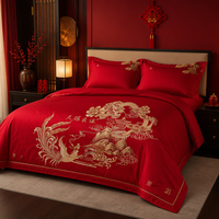 Ensemble de literie brodé rouge de style chinois Zenmoon pour chambre de mariage, quatre pièces