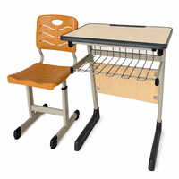 Ensemble bureau et chaise d'écolier moderne personnalisé, réglable, pour une seule personne, avec panier à livres et structure métallique