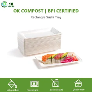 Custom Service Biodegradable Sugarcane Bagasse Eco Friendly Sushi Packaging Bio Box For Sushi