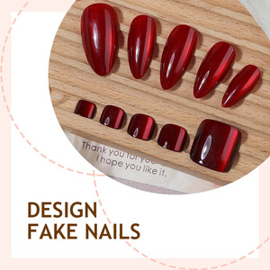 Ongles d'été à porter, embouts de faux ongles ornés de paillettes <span class=keywords><strong>rouge</strong></span> vif effet œil de chat, ongles personnalisables avec logo - Product Image 5