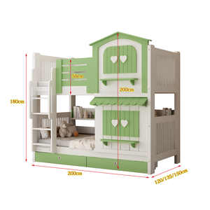 JINS <span class=keywords><strong>Lit</strong></span> <span class=keywords><strong>superposé</strong></span> pour enfants en bois massif personnalisé <span class=keywords><strong>Lit</strong></span> château princesse vert écologique et durable pour hôtel école villa appartement - Product Image 2