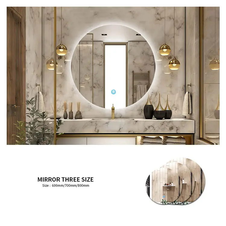 الحديثة ديكور المنزل بدون إطار جولة الخلفية LED مضاءة مرآة حمام حمام الديكور مرآة حائط
